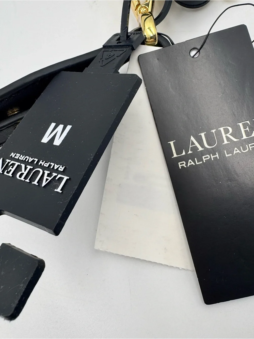 LAUREN RALPH LAUREN MEDIUM Women's Dog-Clip Leather Chain-Trim Belt Black